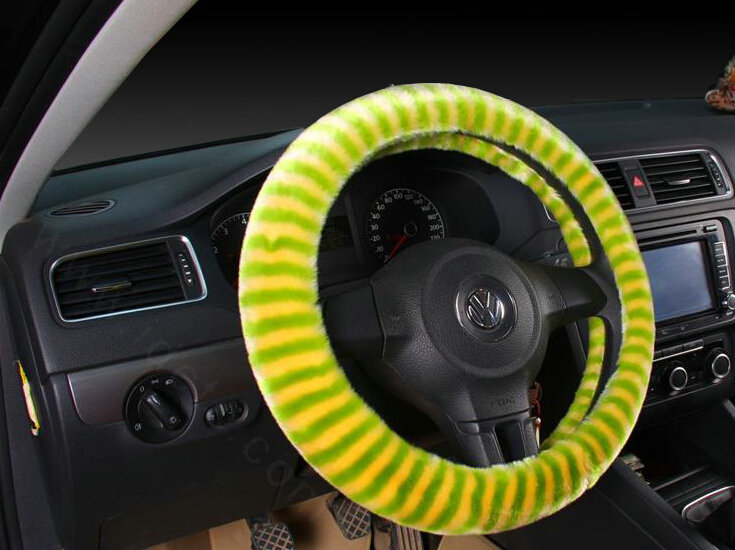 Colorful Car Steering Wheel Wrap Velvet 15 Inch 38CM - Green Yellow