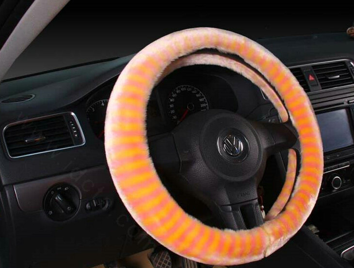 Colorful Car Steering Wheel Wrap Velvet 15 Inch 38CM - Orange Yellow