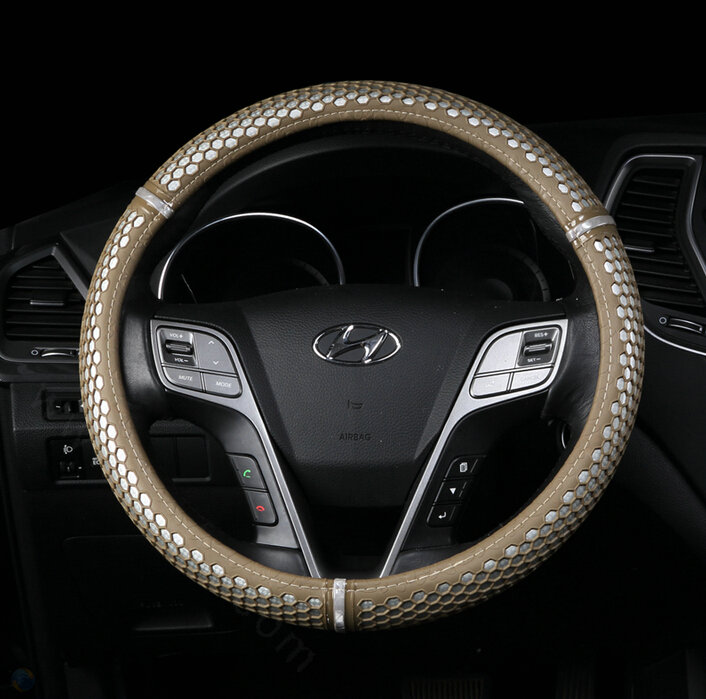 Colorful Green Rubber Car Steering Wheel Cover 15 Inch 38CM - Beige