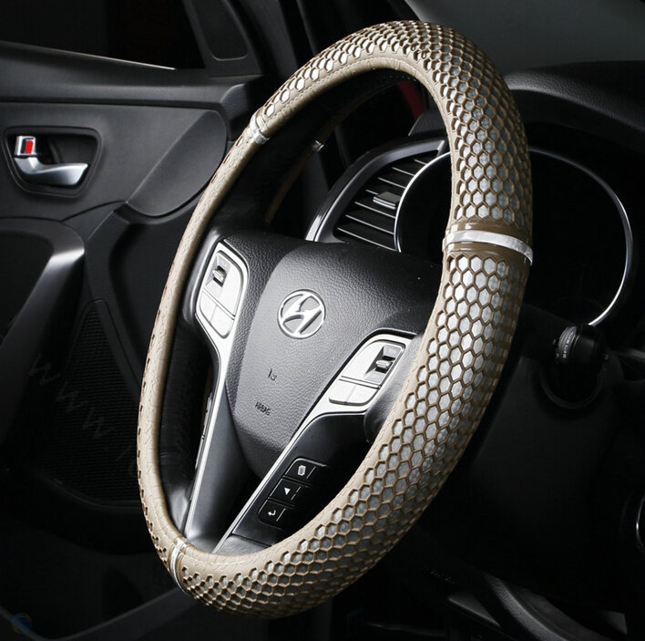 Colorful Green Rubber Car Steering Wheel Cover 15 Inch 38CM - Beige