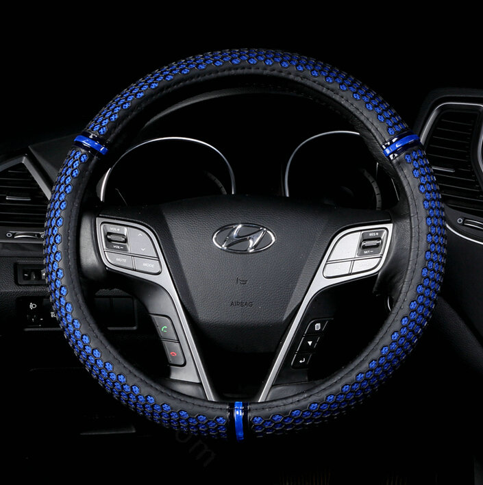 Colorful Green Rubber Car Steering Wheel Cover 15 Inch 38CM - Blue