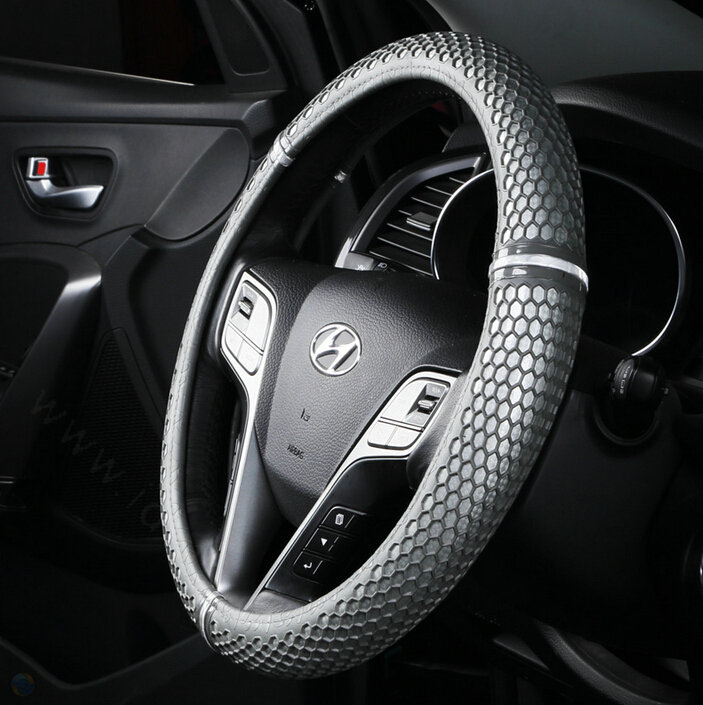 Colorful Green Rubber Car Steering Wheel Cover 15 Inch 38CM - Grey
