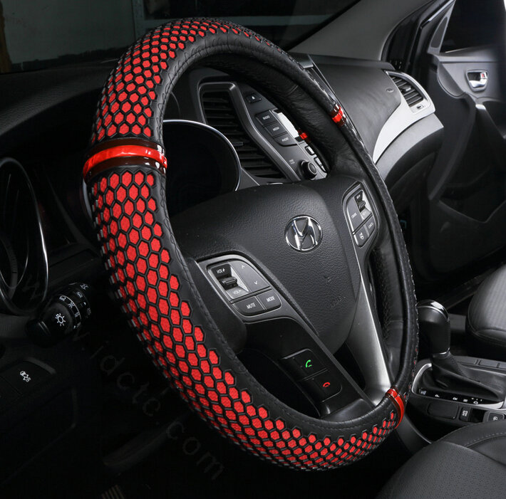 Colorful Green Rubber Car Steering Wheel Cover 15 Inch 38CM - Red