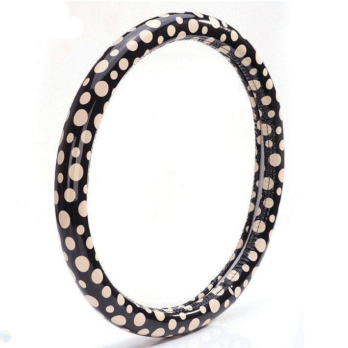 Colorful Polka Dot Green Rubber Car Steering Wheel Cover 15 Inch 38CM - Black Beige