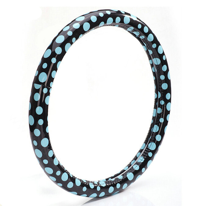 Colorful Polka Dot Green Rubber Car Steering Wheel Cover 15 Inch 38CM - Black Blue