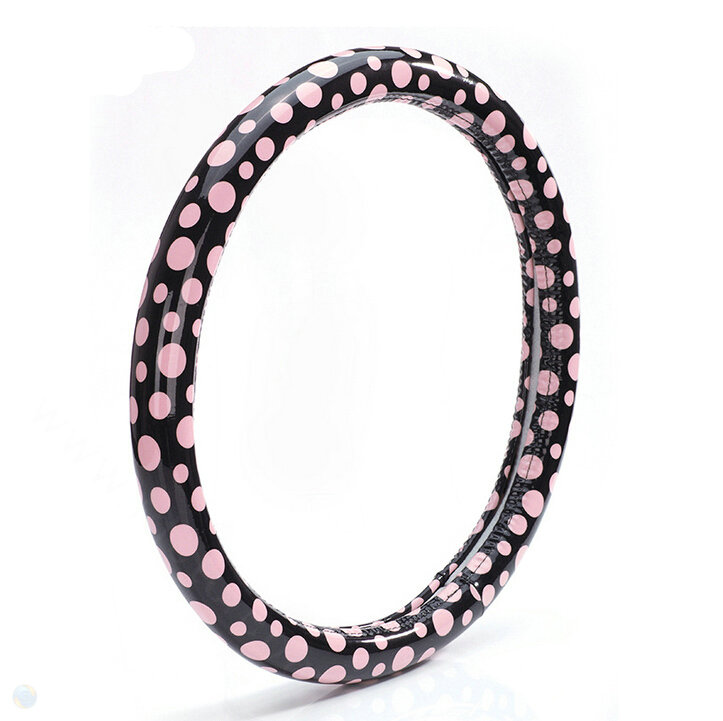 Colorful Polka Dot Green Rubber Car Steering Wheel Cover 15 Inch 38CM - Black Pink