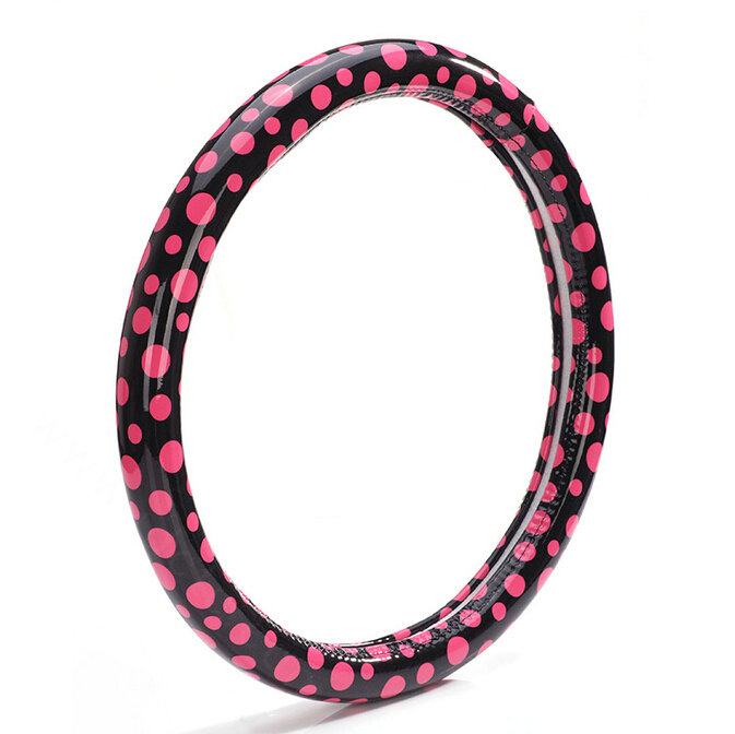 Colorful Polka Dot Green Rubber Car Steering Wheel Cover 15 Inch 38CM - Black Rose