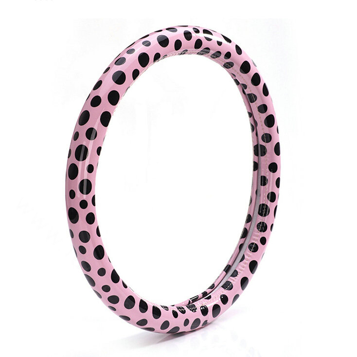 Colorful Polka Dot Green Rubber Car Steering Wheel Cover 15 Inch 38CM - Pink