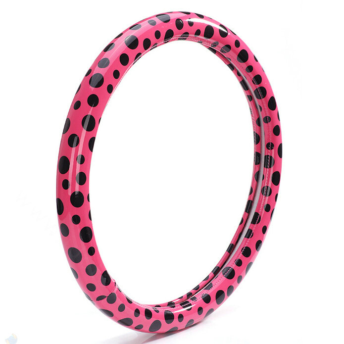 Colorful Polka Dot Green Rubber Car Steering Wheel Cover 15 Inch 38CM - Rose