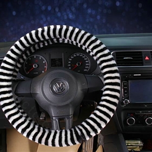 Colorful Zebra Print Car Steering Wheel Wrap Velvet 15 Inch 38CM - White Black