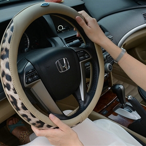 Cool Auto Steering Wheel Wrap Snake Print Genuine Leather 15 Inch 38CM - Beige