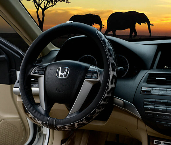 Cool Auto Steering Wheel Wrap Snake Print Genuine Leather 15 Inch 38CM - Black