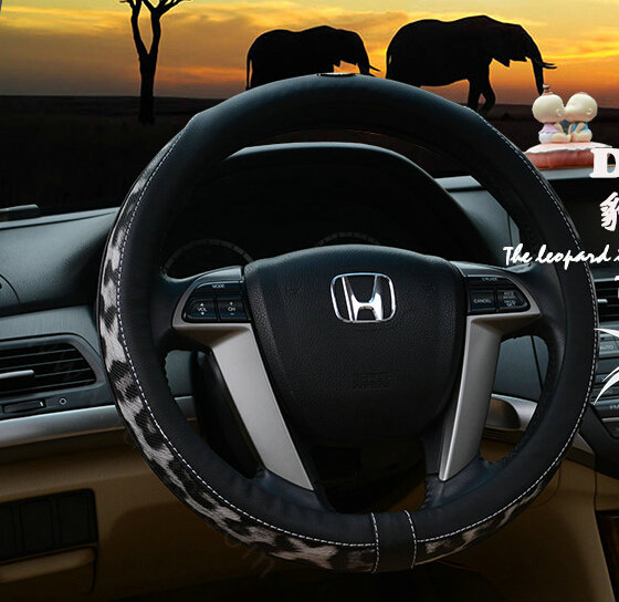 Cool Auto Steering Wheel Wrap Snake Print Genuine Leather 15 Inch 38CM - Black
