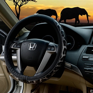 Cool Auto Steering Wheel Wrap Snake Print Genuine Leather 15 Inch 38CM - Black