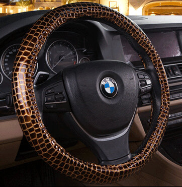 Cool Auto Steering Wheel Wrap Snake Print PU Leather 15 Inch 38CM - Gold