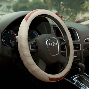Cooling Auto Steering Wheel Wrap Cow Leather 15 Inch 38CM - Beige