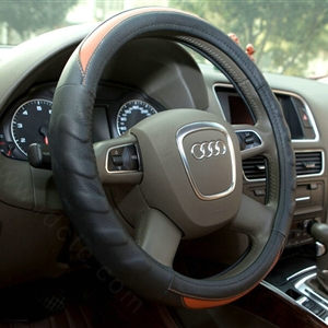 Cooling Auto Steering Wheel Wrap Cow Leather 15 Inch 38CM - Black