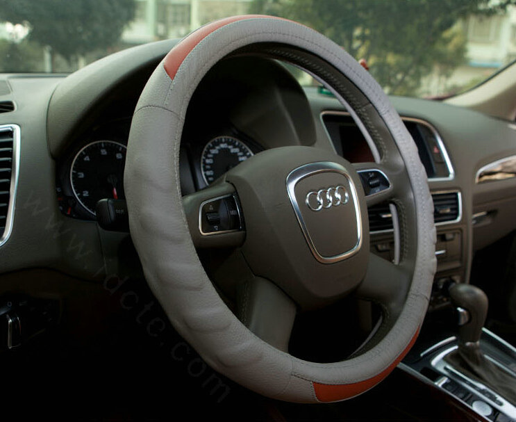 Cooling Auto Steering Wheel Wrap Cow Leather 15 Inch 38CM - Grey