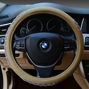 Cooling Car Steering Wheel Wrap Ice Silk PU Leather 15 Inch 38CM - Beige