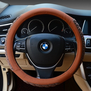 Cooling Car Steering Wheel Wrap Ice Silk PU Leather 15 Inch 38CM - Brown