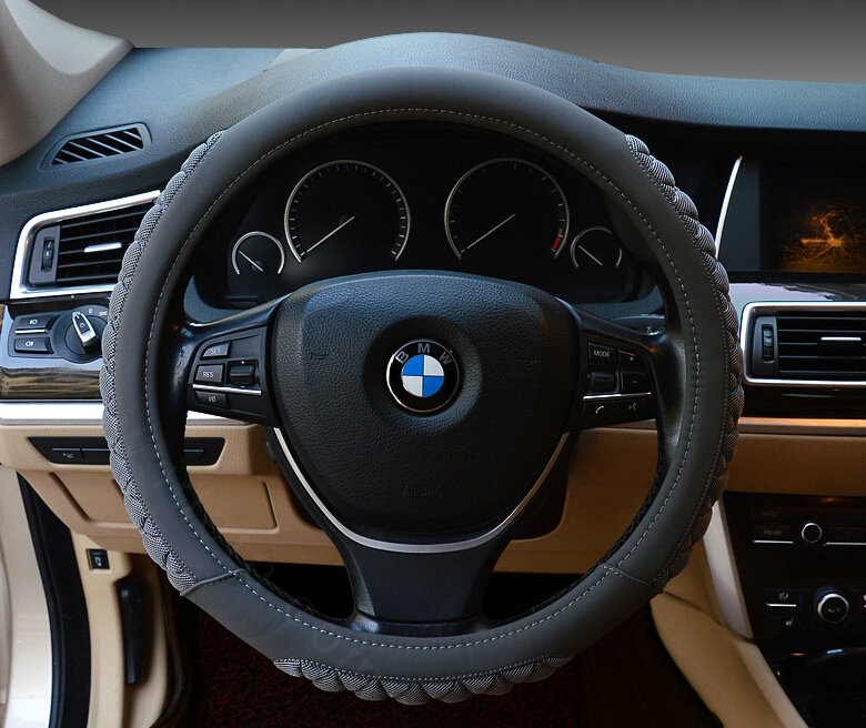Cooling Car Steering Wheel Wrap Ice Silk PU Leather 15 Inch 38CM - Grey