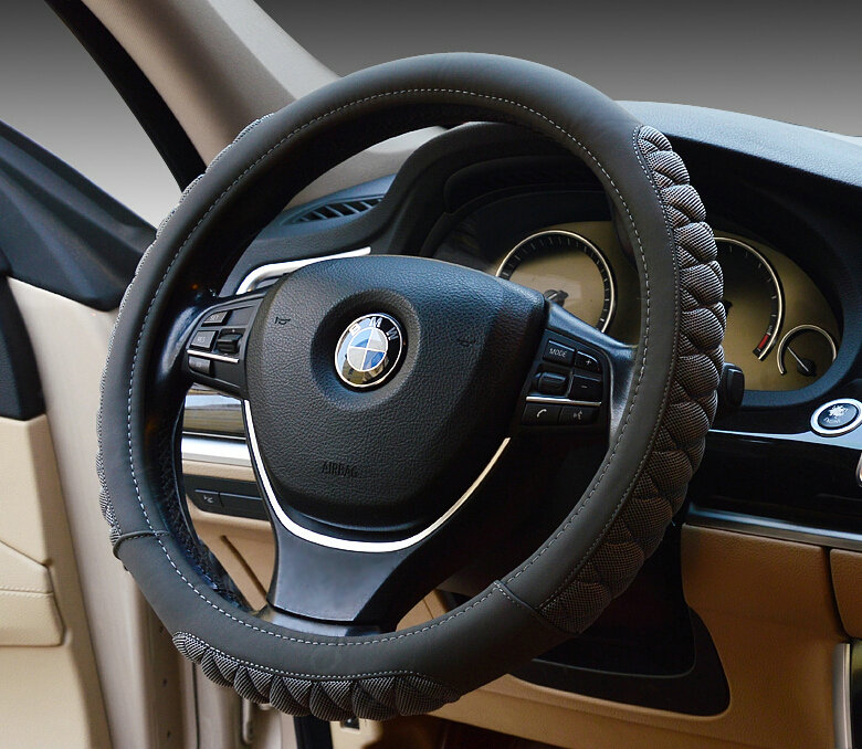 Cooling Car Steering Wheel Wrap Ice Silk PU Leather 15 Inch 38CM - Grey