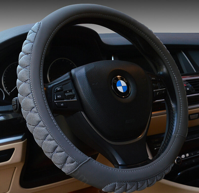 Cooling Car Steering Wheel Wrap Ice Silk PU Leather 15 Inch 38CM - Grey