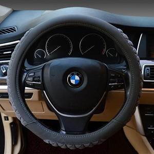 Cooling Car Steering Wheel Wrap Ice Silk PU Leather 15 Inch 38CM - Grey