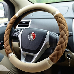 Cooling Car Steering Wheel Wrap Milk Silk Fiber Cloth 15 Inch 38CM - Beige Brown