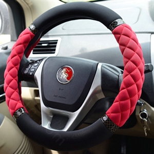 Cooling Car Steering Wheel Wrap Milk Silk Fiber Cloth 15 Inch 38CM - Black Red