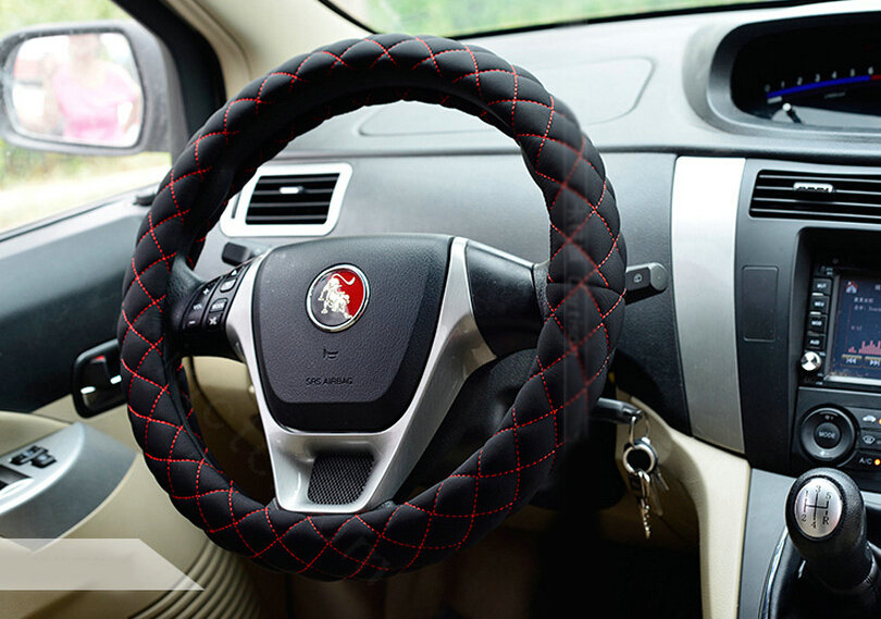 Cooling Car Steering Wheel Wrap Milk Silk Fiber Cloth 15 Inch 38CM - Black