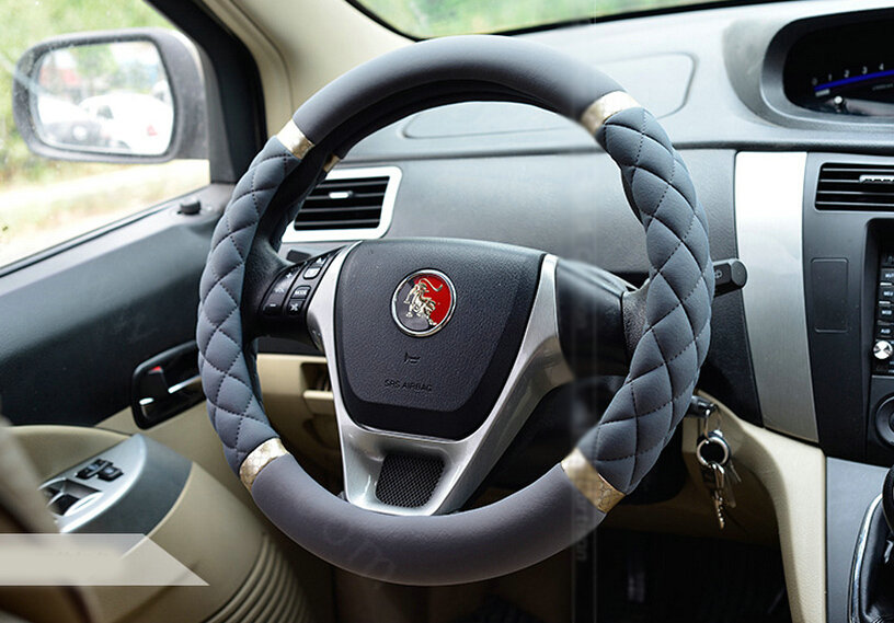 Cooling Car Steering Wheel Wrap Milk Silk Fiber Cloth 15 Inch 38CM - Grey