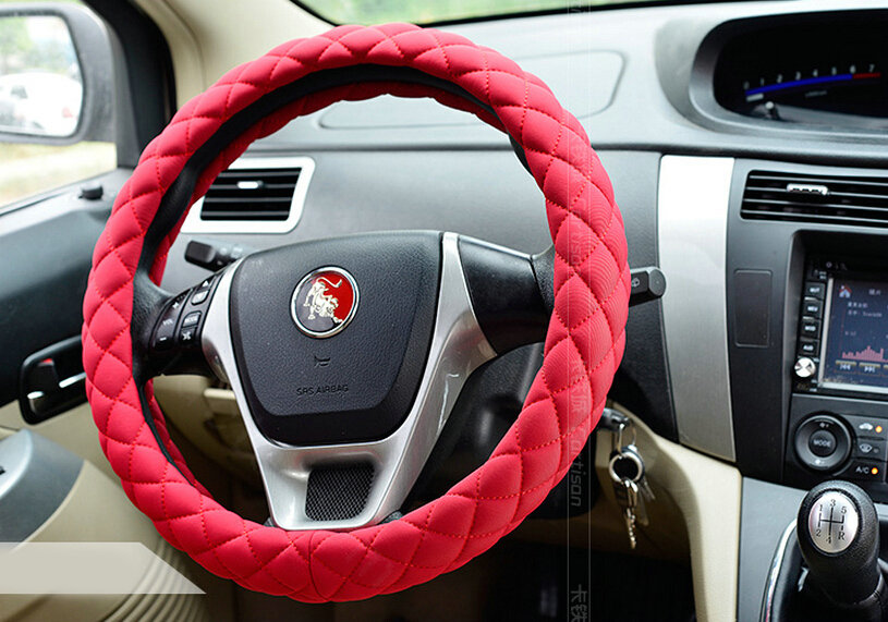 Cooling Car Steering Wheel Wrap Milk Silk Fiber Cloth 15 Inch 38CM - Red