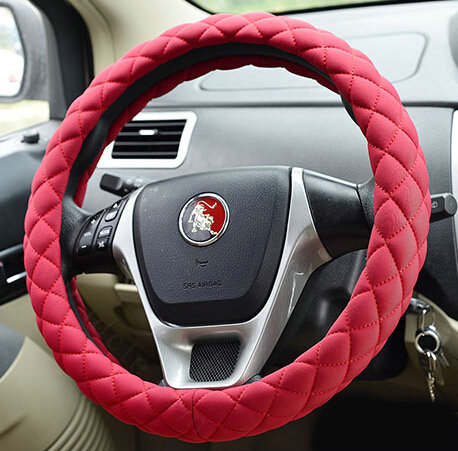 Cooling Car Steering Wheel Wrap Milk Silk Fiber Cloth 15 Inch 38CM - Red