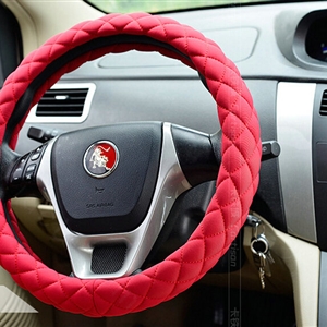 Cooling Car Steering Wheel Wrap Milk Silk Fiber Cloth 15 Inch 38CM - Red