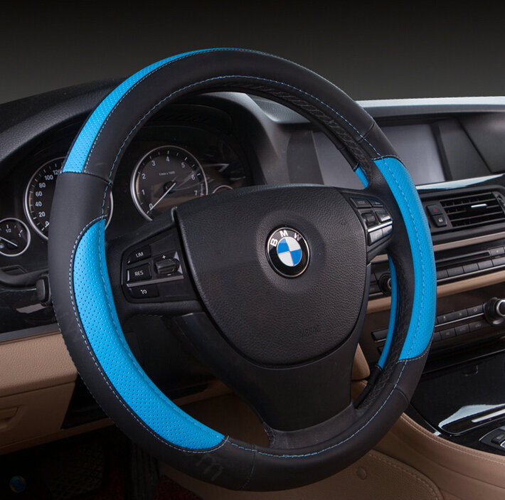 Cooling Car Steering Wheel Wrap PVC 15 Inch 38CM - Black Blue