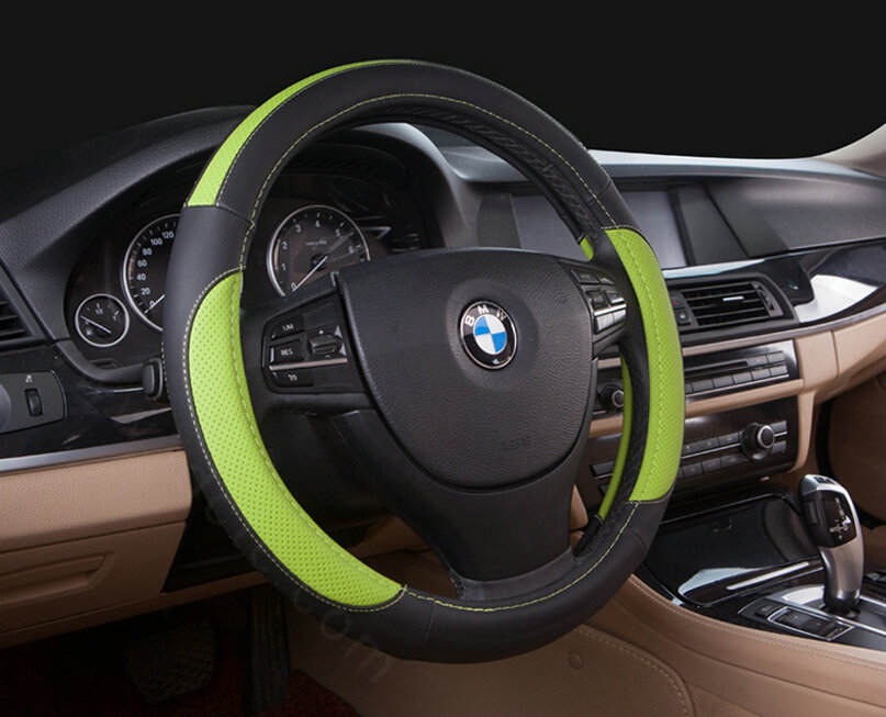 Cooling Car Steering Wheel Wrap PVC 15 Inch 38CM - Black Green
