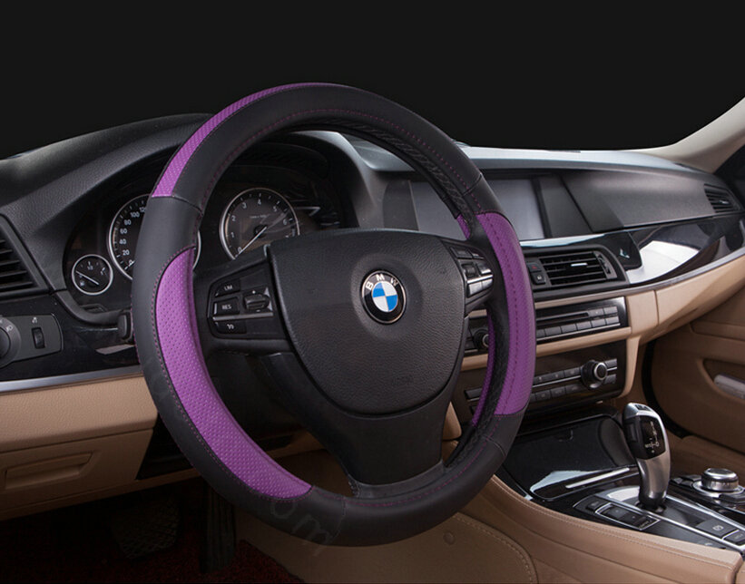 Cooling Car Steering Wheel Wrap PVC 15 Inch 38CM - Black Purple