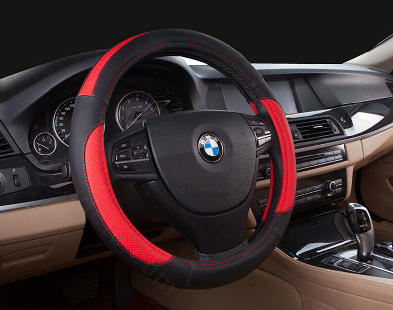 Cooling Car Steering Wheel Wrap PVC 15 Inch 38CM - Black Red