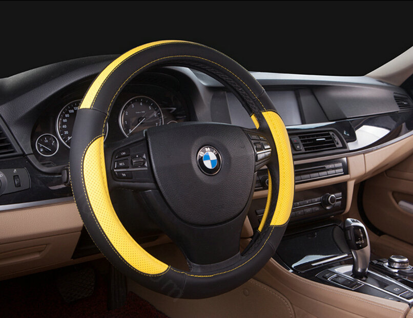 Cooling Car Steering Wheel Wrap PVC 15 Inch 38CM - Black Yellow