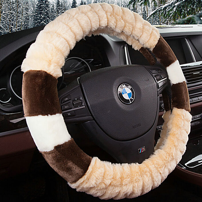 Cooling Car Steering Wheel Wrap Velvet 15 Inch 38CM - Beige