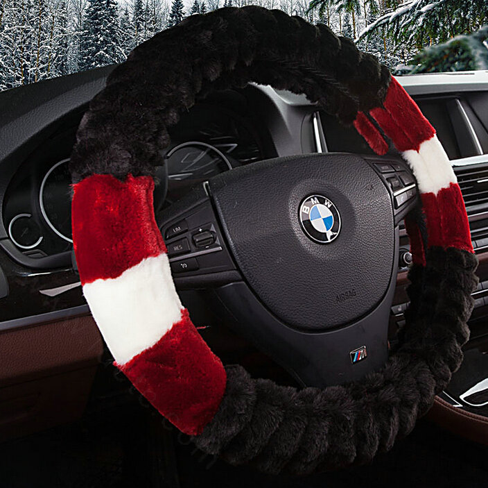 Cooling Car Steering Wheel Wrap Velvet 15 Inch 38CM - Black