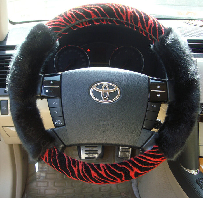 Cooling Zebra Print Car Steering Wheel Wrap Velvet 15 Inch 38CM - Black