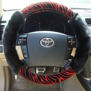 Cooling Zebra Print Car Steering Wheel Wrap Velvet 15 Inch 38CM - Black