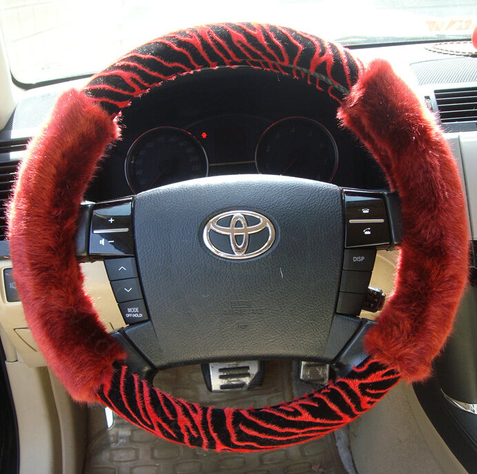Cooling Zebra Print Car Steering Wheel Wrap Velvet 15 Inch 38CM - Red