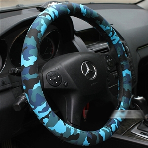 Cute Camo Auto Steering Wheel Wrap PU Leather 15 Inch 38CM - Blue