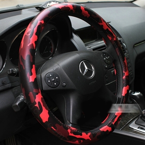 Cute Camo Auto Steering Wheel Wrap PU Leather 15 Inch 38CM - Red