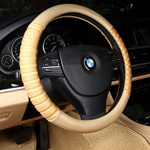 Discount Car Steering Wheel Covers Ice Silk PU Leather 15 Inch 38CM - Beige