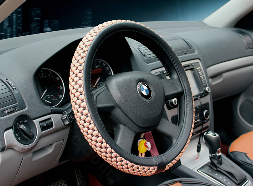 Discount Car Steering Wheel Wrap Ice Silk PU Leather 15 Inch 38CM - Black Coffee