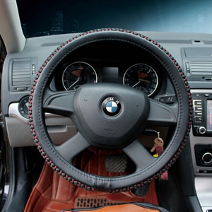 Discount Car Steering Wheel Wrap Ice Silk PU Leather 15 Inch 38CM - Black